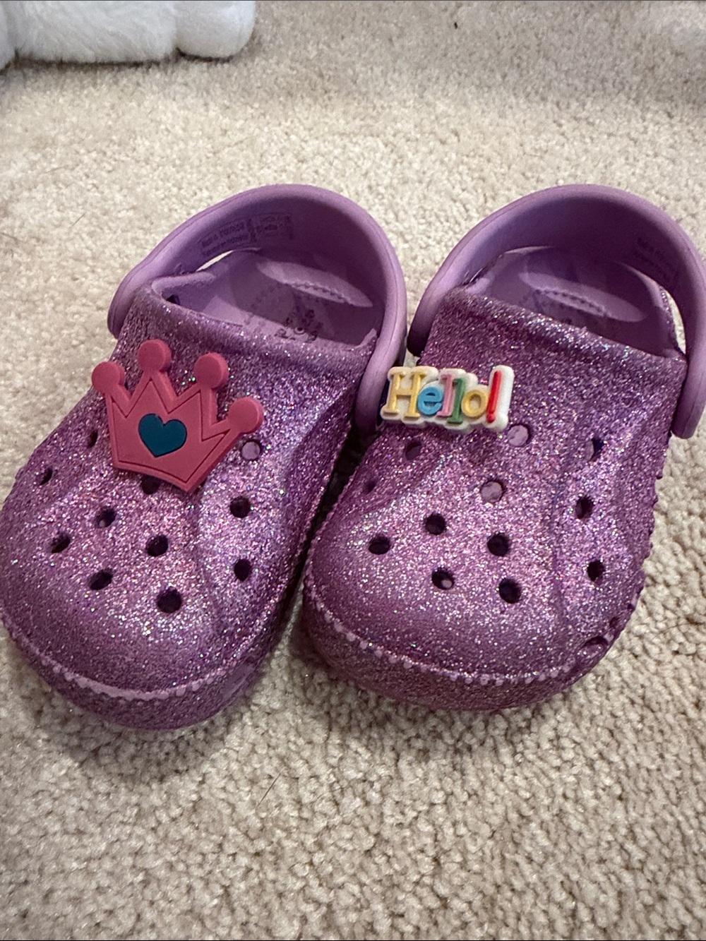 CROCS Kids Glitter Clogs in Purple with Charm Accents 5